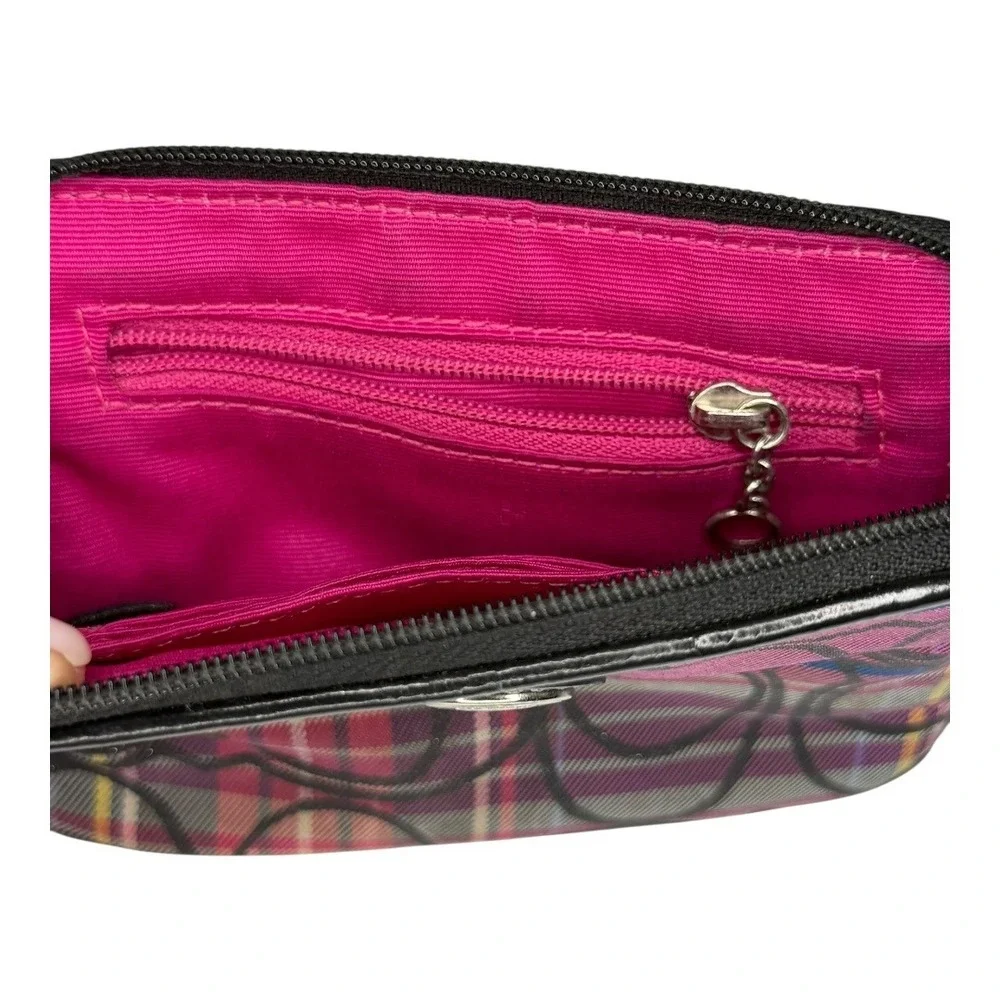 Coach Signature Plaid Wristlet Zip Wallet Pouch | Subtle Shimmer | Pink Interior - Picture 6 of 8